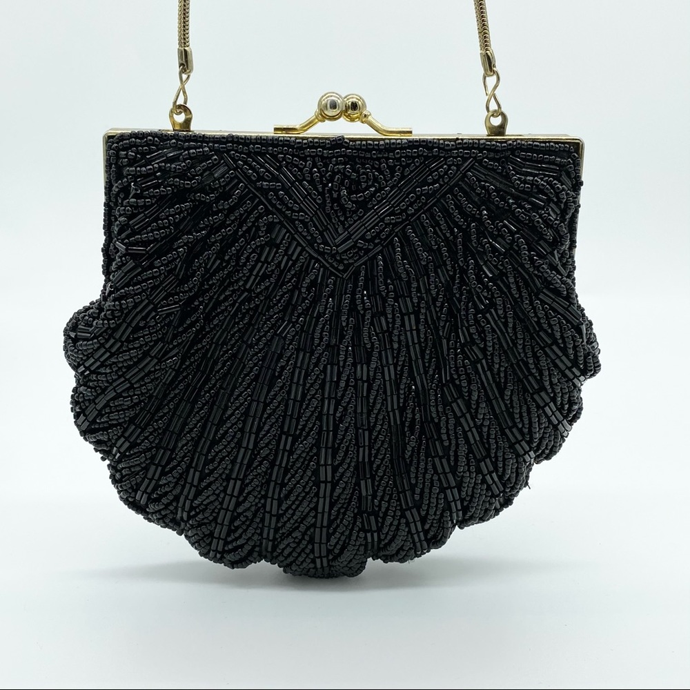 Vintage Black Scallop Shaped Beaded Bag - Picture 2 of 5